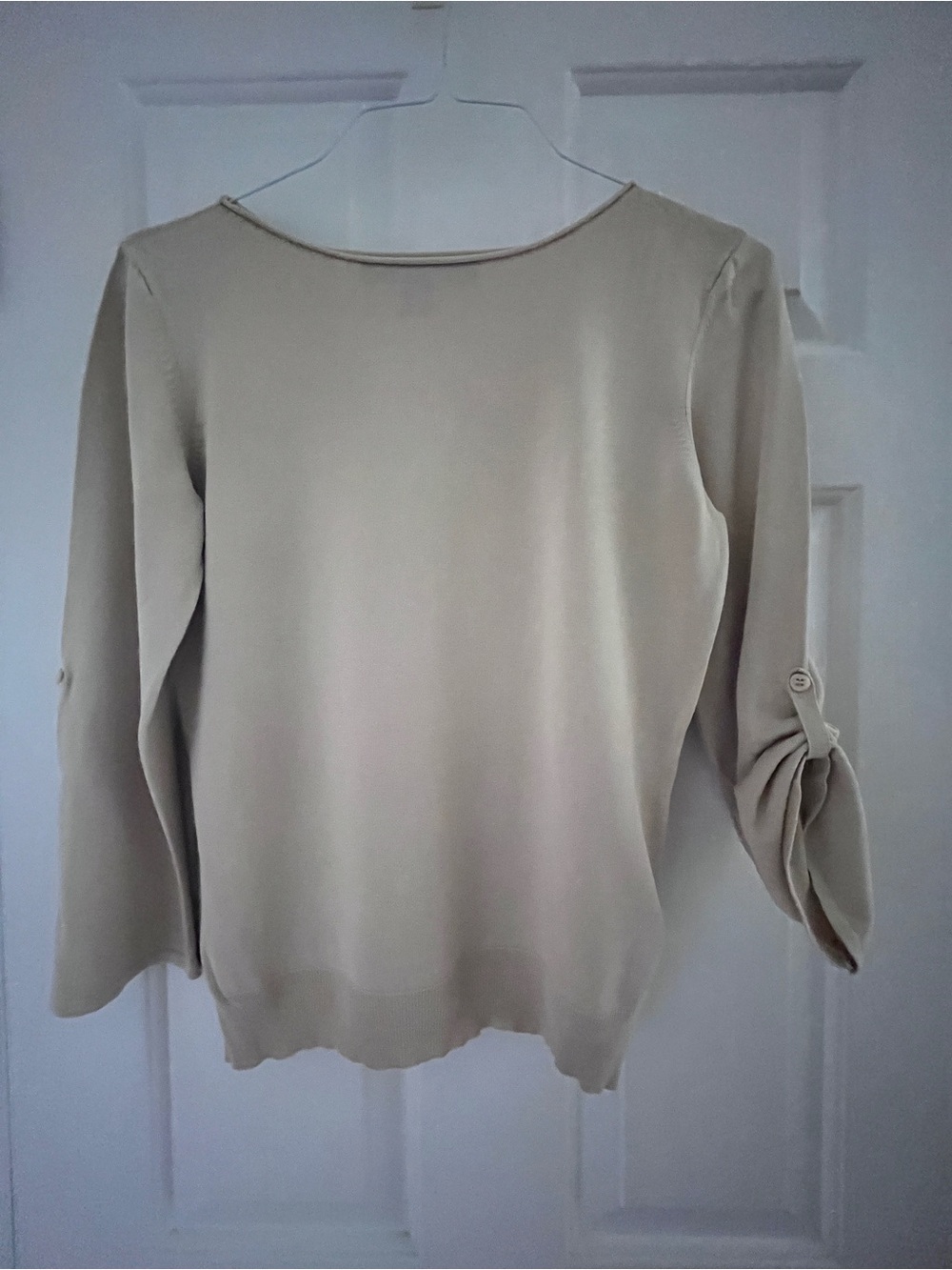 Josephine Chaus SILK knit Cream Boatneck Roll-Tab Long Sleeve Top